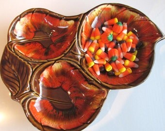 Maurice of California Pottery orange brown yellow candy nut dish