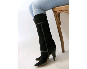 1980 black suede Boots / slouch heels euro 38