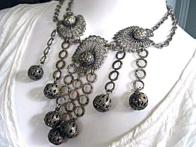 Filigree Silver Moroccan Bazaar Necklace Earrings Gypsy