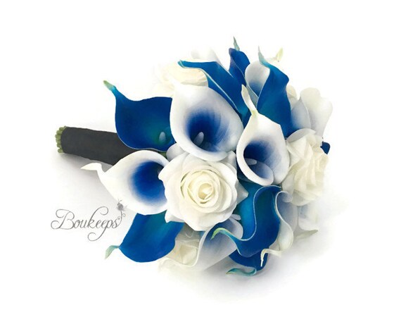 CHOOSE RIBBON COLOR Royal Blue Calla Lily Bouquet by Boukeeps
