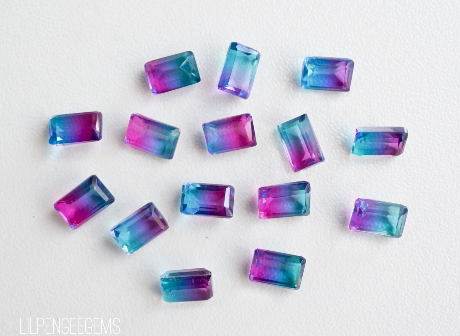 4x6mm Teal and Magenta doublet quartz. bicolor OCTAGON shape