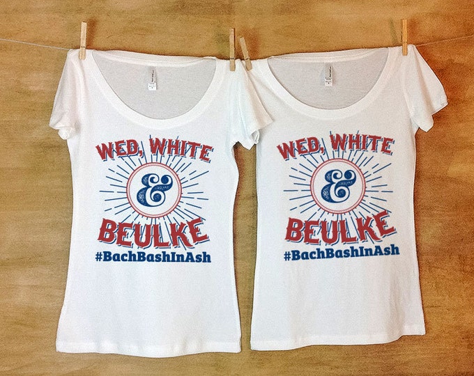 Wed, White and Blue Bachelorette Bash Personalized Bachelorette Party Shirts - Sets