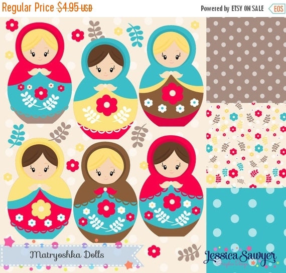 80% OFF - INSTANT DOWNLOAD, Matryoshka doll clipart or russian doll clip art and vectors for crafts and products Il_570xn