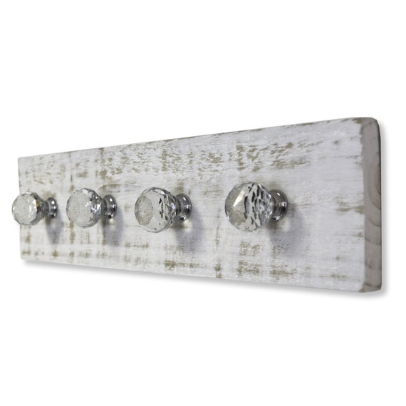 Distressed Coat Hook Rack With Crystal Knobs by PushkaHome on Etsy