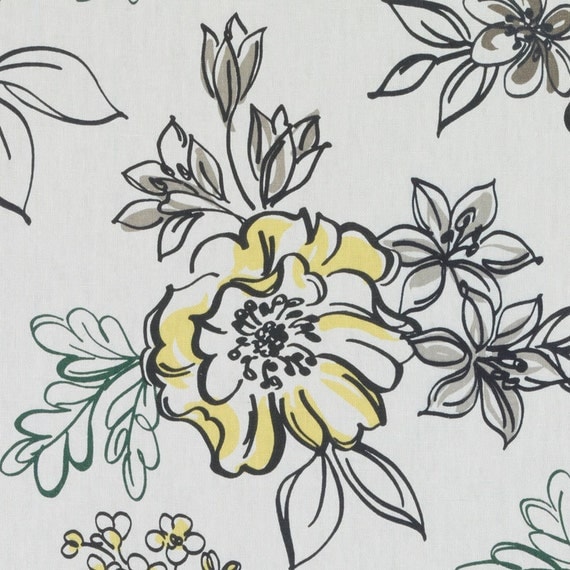 Black White Upholstery Drapery Fabric Custom Yellow Floral