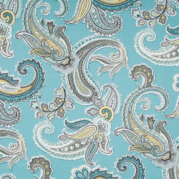 Navy Blue Paisley Cotton Upholstery Fabric Blue Brown