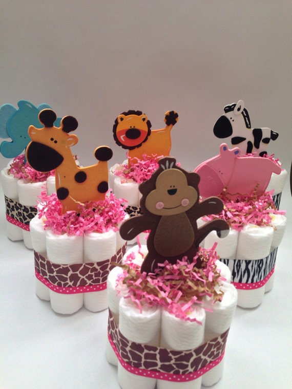 SIX Safari Diaper Cakes Baby Shower Centerpiece New Baby