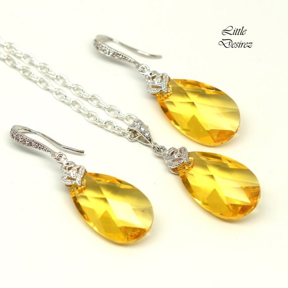 Yellow Jewelry Set Earrings Necklace Set Bridesmaid Gift Lemon