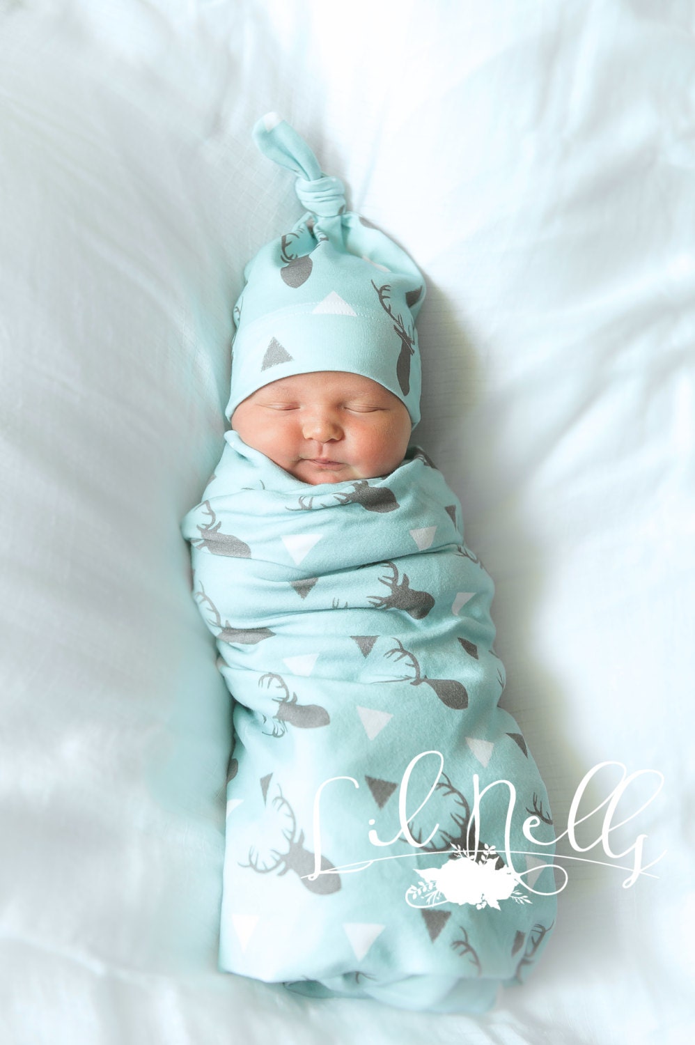 Organic Baby Boy Coming Home Outfit Deer Swaddle and Knot