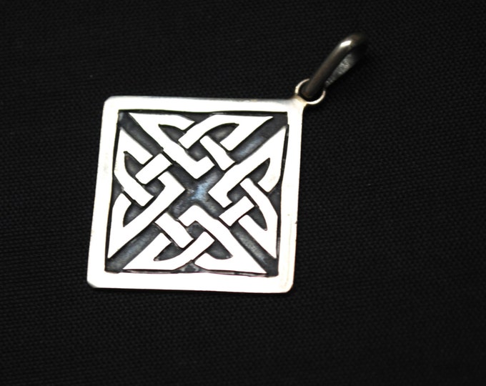 Sterling Celtic Pendant - Silver Irish square diamond Knott cross