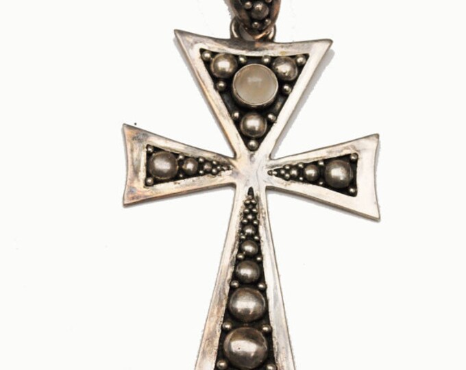 Sterling Silver Cross Pendant with Moonstone cabochon