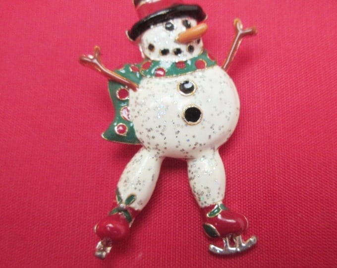 Enamel Snowman Brooch Christmas pin Frosty the snow man Christmas in July CIJ