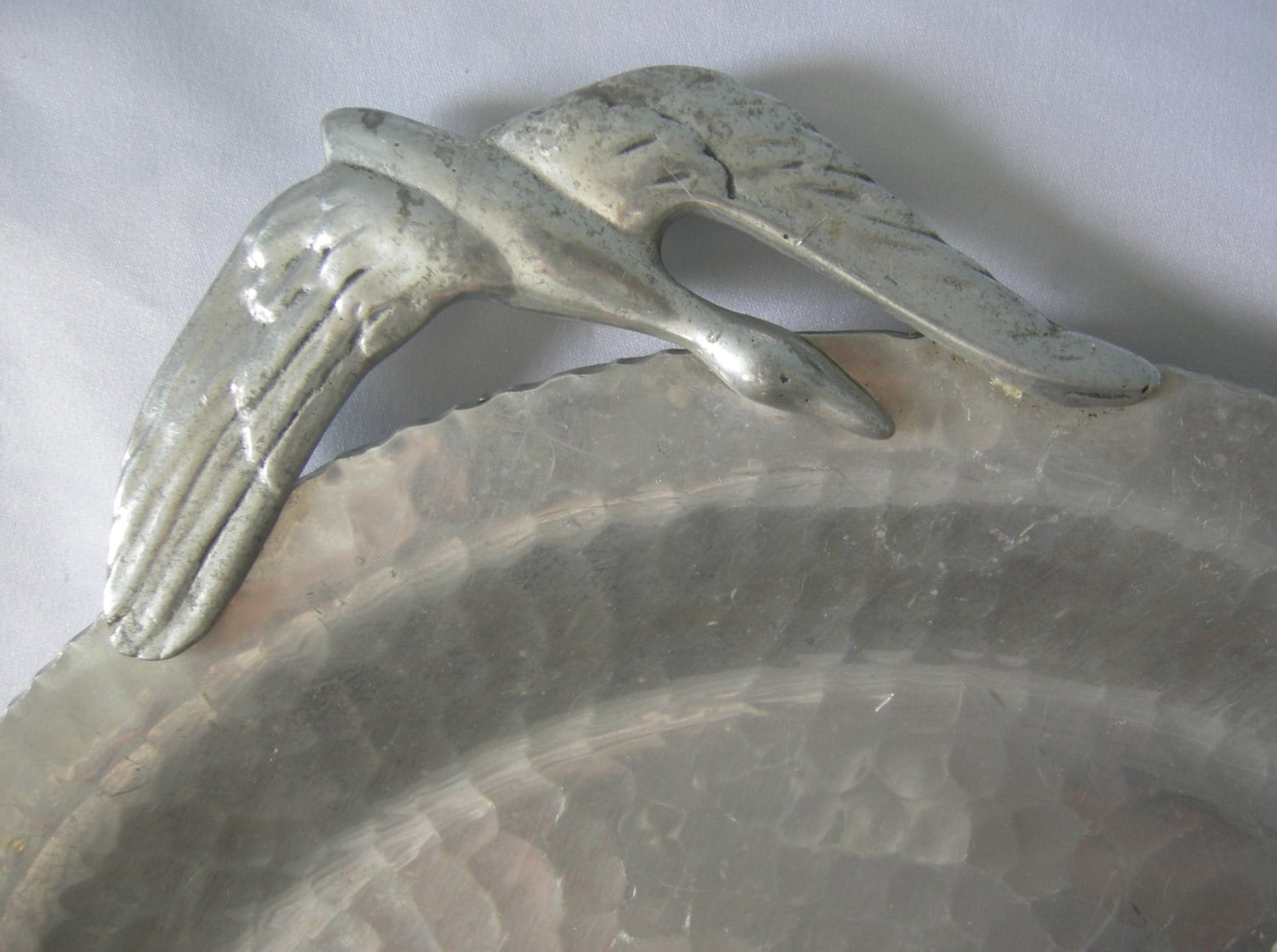 Hand Wrought Argental Serving Tray Geese Motif Handles Signed SHUP LAIRD Vintage 1950s