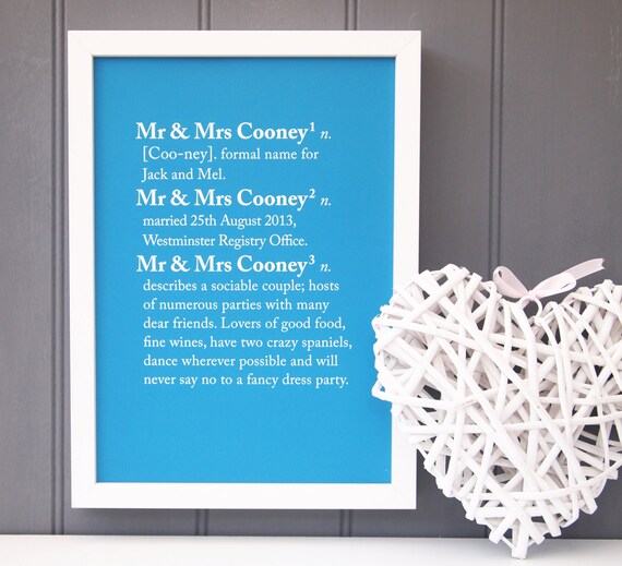 Mr & Mrs Dictionary Definition Print Wedding Couple