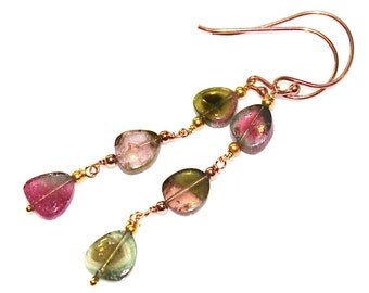 Watermelon Tourmaline Slice Earrings Natural Tourmaline Earrings Tourmaline Jewelry Gift For Women Long Earrings Watermelon Earrings