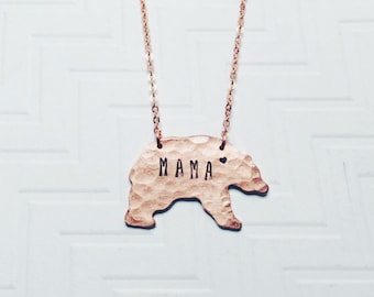 Mama Bear Necklace - Hand Stamped Necklace - Gift For Mom - Gift For Her - Mothers Day Gift - Copper Rose Gold - Heart