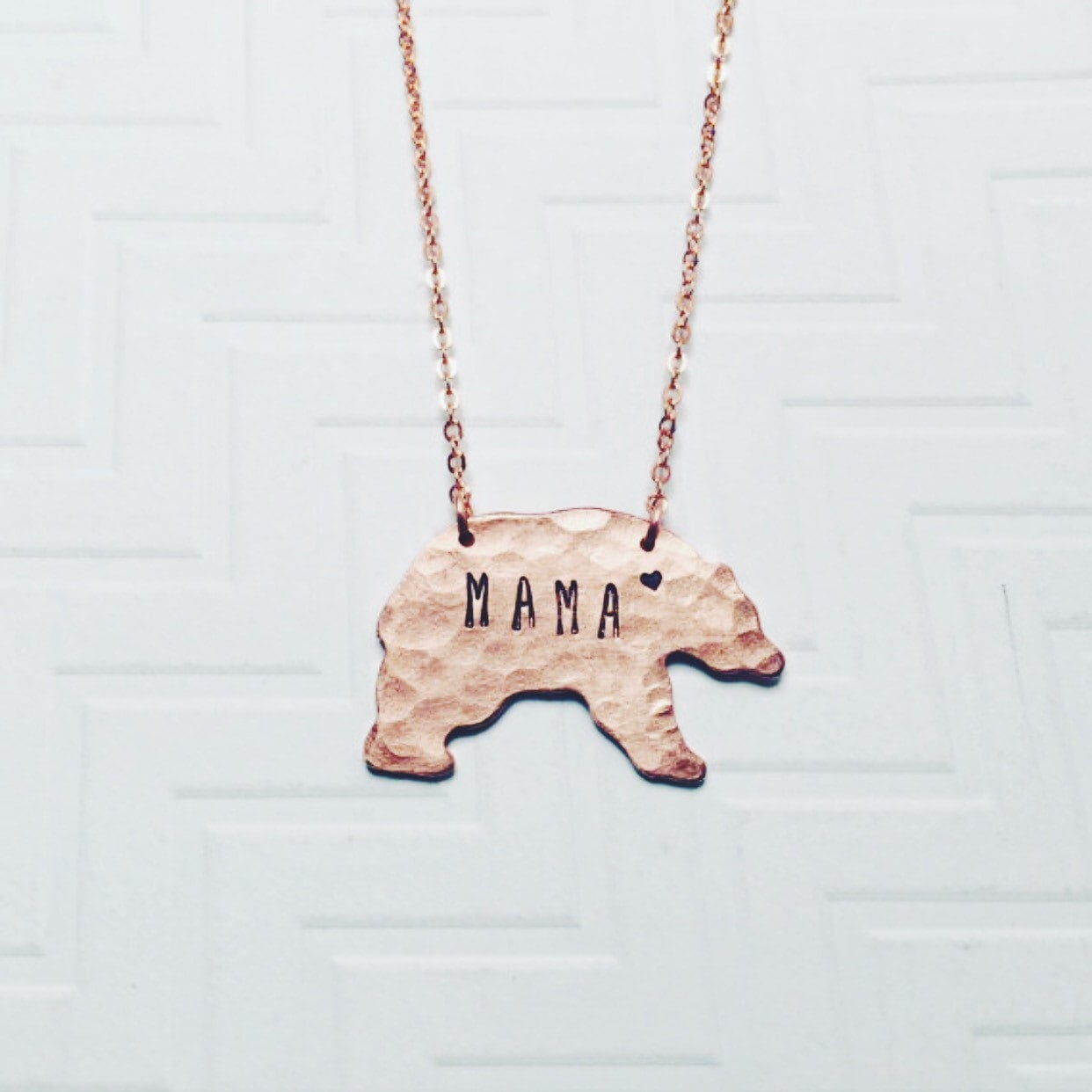 Mama Bear Necklace - Hand Stamped Necklace - Gift For Mom - Gift For Her - Mothers Day Gift - Copper Rose Gold - Heart