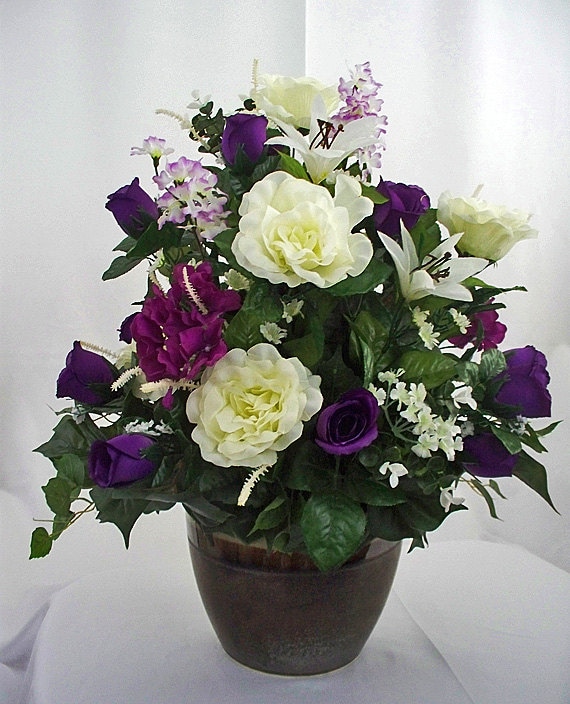 Purple flower arrangement Silk flower table centerpiece