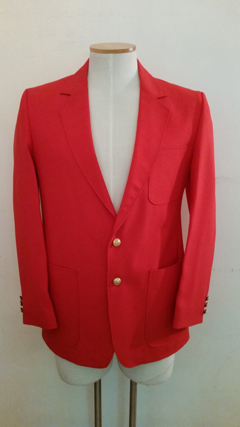 1970's Men's Blazer Hipster Red Polyester Sport Coat