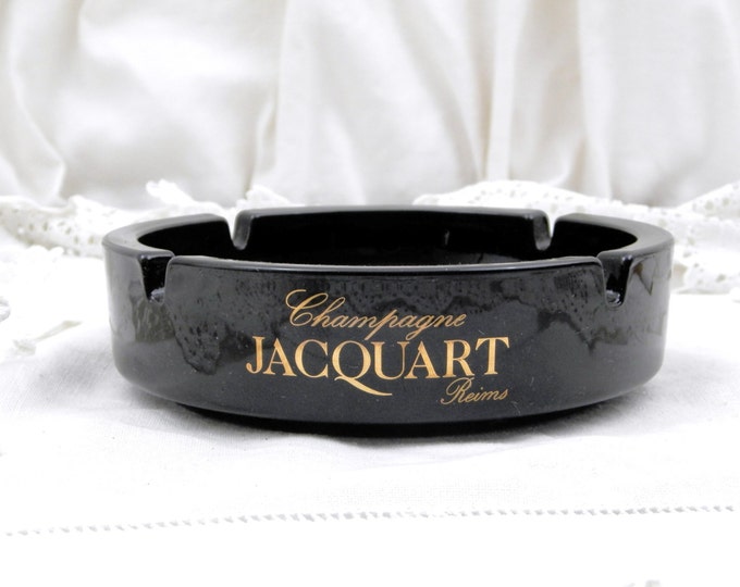 Large Vintage Jacquart Champagne Black Glass Ashtray, Mid Century Decor Retro Vintage Home Interior European Vintage, Man Cave , Tobacciana