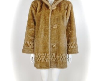 ON SALE Faux Fur Coat: vintage faux fur / hooded fur / mink faux fur / autumn haze mink faux fur coat / faux fur hooded coat / vegan faux fu
