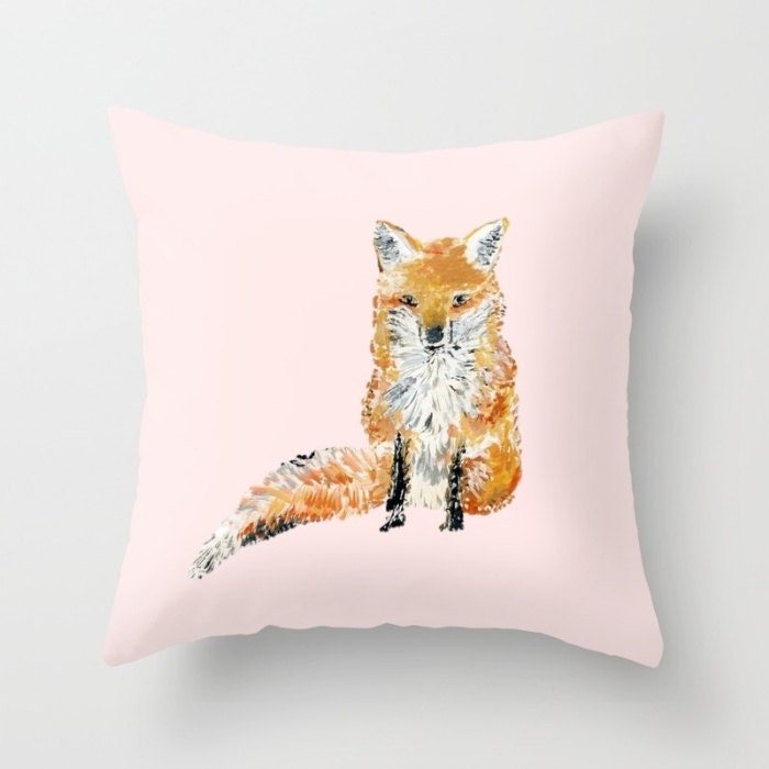 Blush Fox Throw Pillow Cover blush pink pillow fox throw