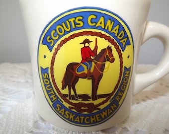 Vintage Scouts Canada Mug, South Saskatchewan Region, Canadian Scouting Collectible Coffee Mug featuring RCMP on Horseback