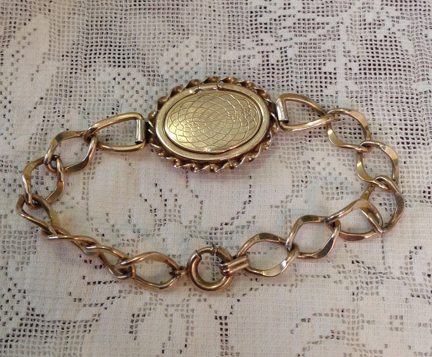 Antique locket link bracelet 1/20 12kt 12k gold on sterling