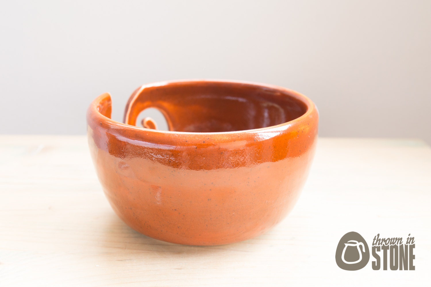Yarn Bowl Speckled Deep Burnt Orange Wool Bowl Stoneware