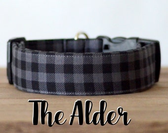 Grey & Black Lumberjack Mini Buffalo Plaid Dog Collar "The Alder"