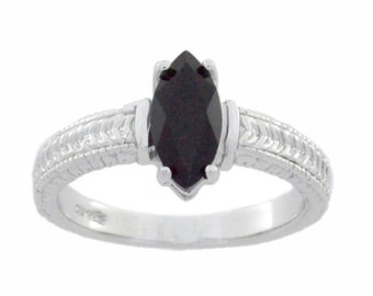 1 Ct Black Onyx Marquise Ring .925 Sterling Silver