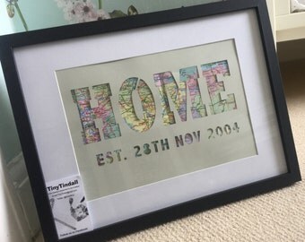 Home Sweet Home map papercut framed or unframed