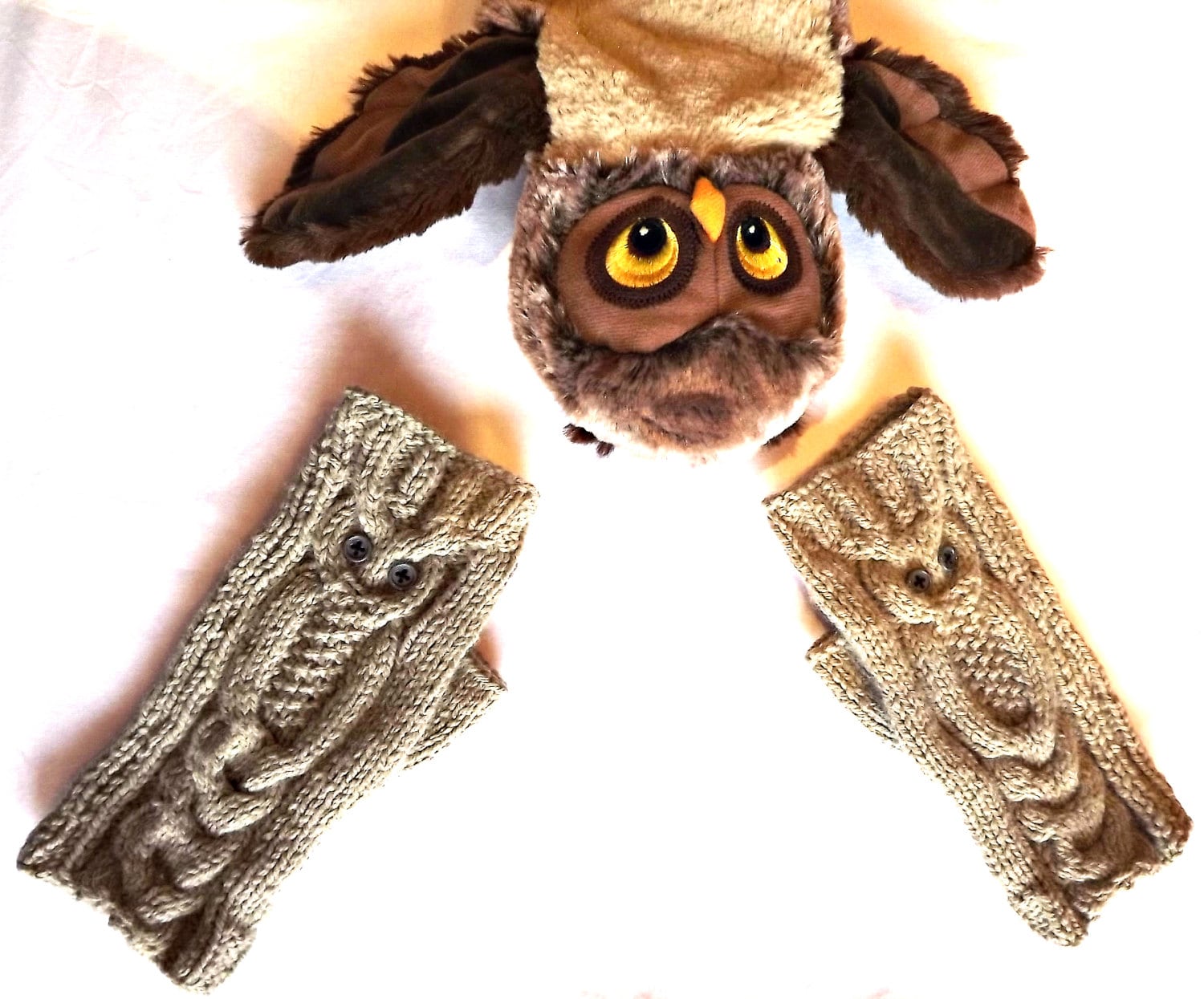 Knitting Pattern Owl Fingerless Gloves Pattern Knitted on