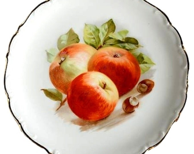Schumann Arzberg Bavaria Fruit Apples Fine China Porcelain Salad Plate, Plates with Apples Germany SCH16