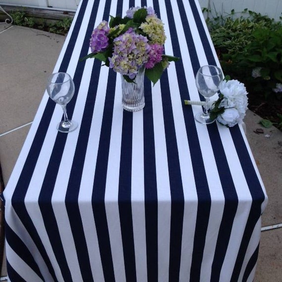 navy and white stripe table linen