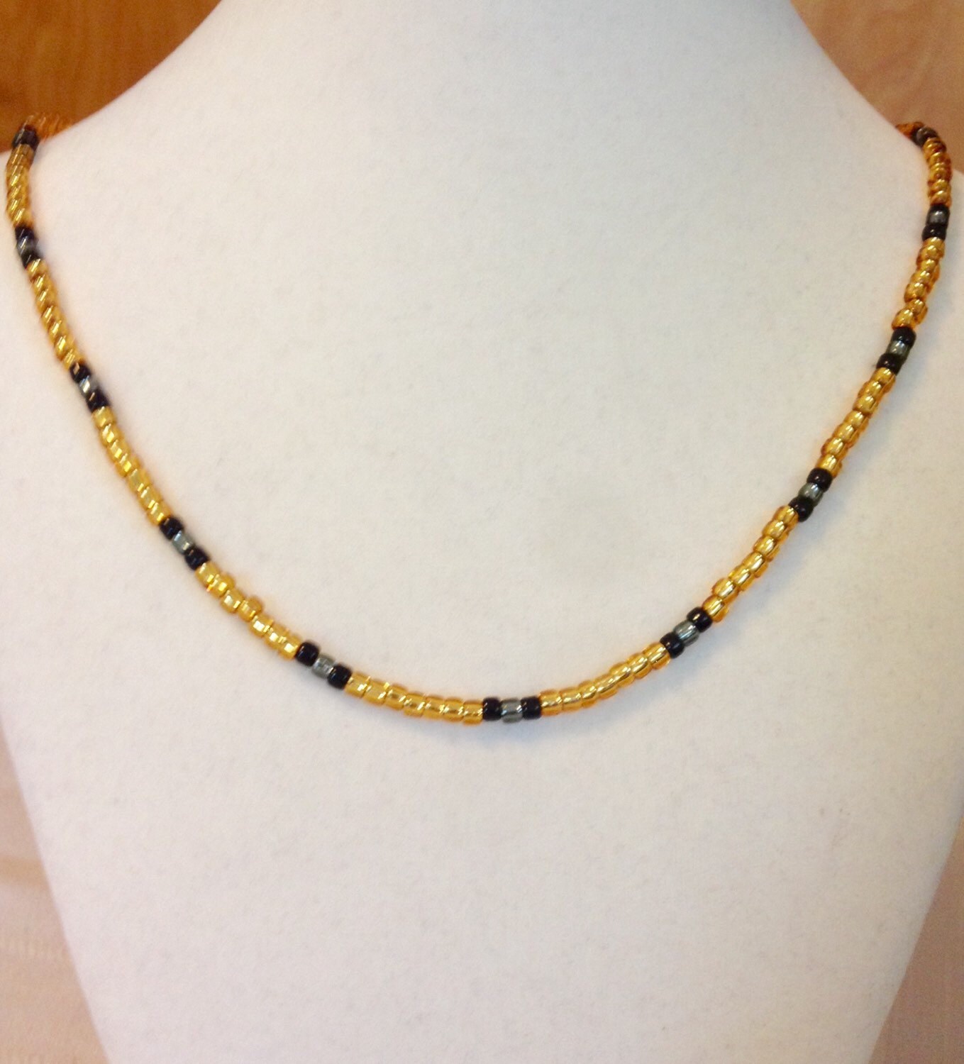 Custom Length Gold And Black Seed Bead Necklace Anklet Or 3399