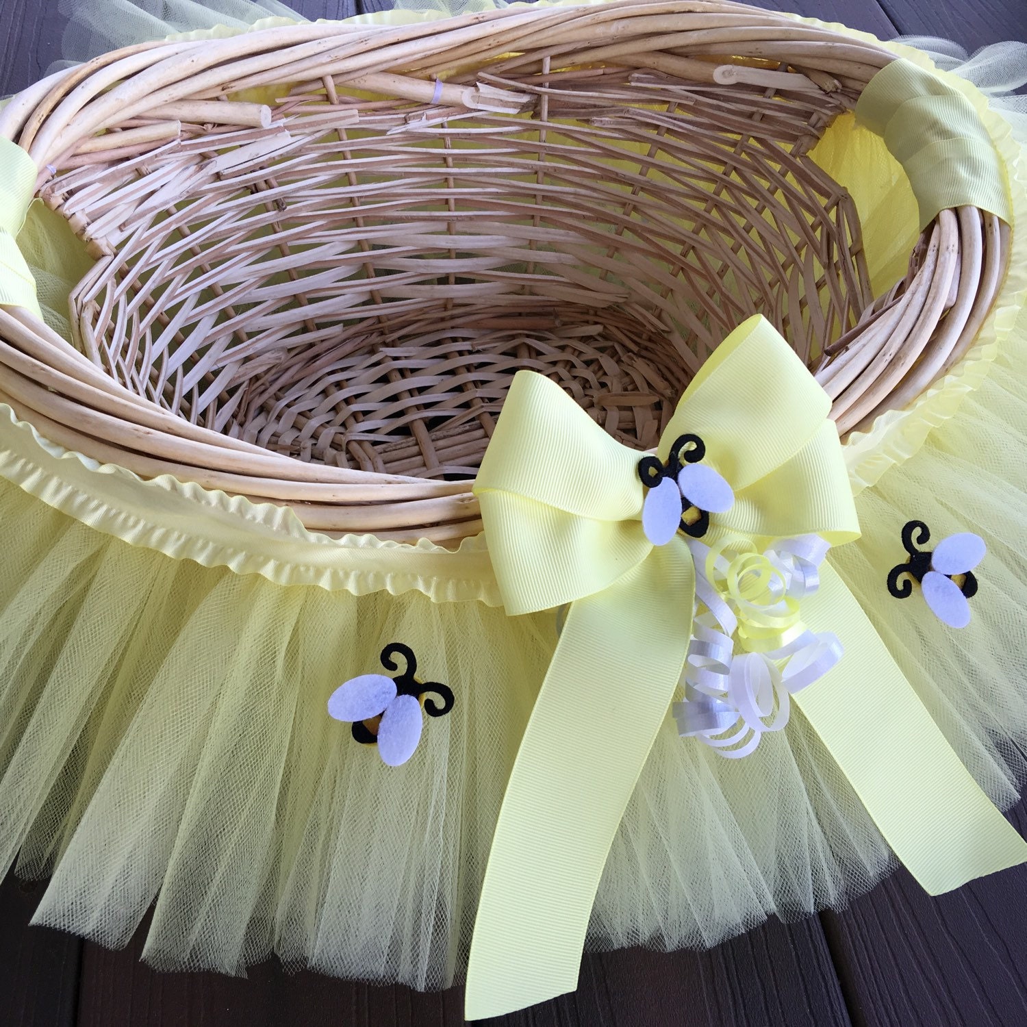 Medium Pale yellow bumble bee baby shower Basket Tutu Gift
