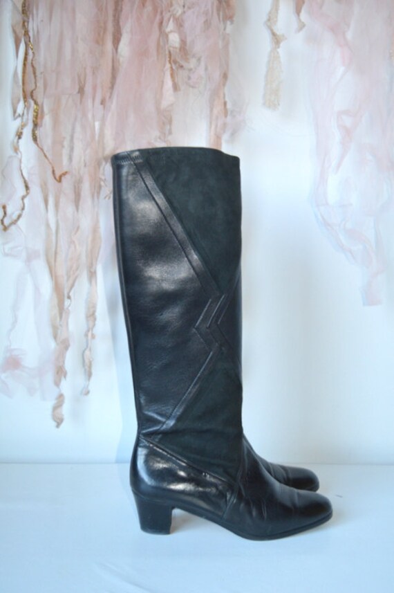 black leather Italian boots by funkylovecatboutique