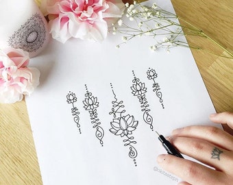 SALE ***** Lotus Unalome Temporary Tattoo Set