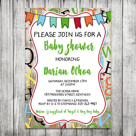 ABC Baby Shower Invitation Boy or Girl by CherryBerryDesign