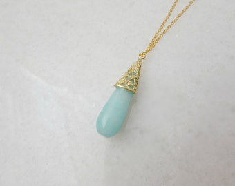 Jade Necklace, Jade Drop Necklace, Gifts for Mom, Gold Jade Necklace, Bridal Gift, British Seller UK, Every Day Jewelry, Gold Necklace