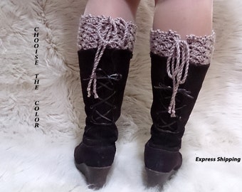 crochet boot cuffs, lace boot cuffs, last minute gift, boot toppers, Lace up boot cuffs, adjustable, wool boot cuffs, girlfriend gift,