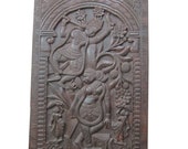 Indian Vintage Door Panel Radha Krishna Playing Flute on Tree Hand Carved