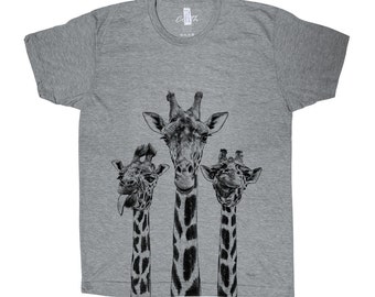 Giraffe T-shirt Men Graphic Tee Custom Hand Screen Print Tri-Blend Short Sleeve