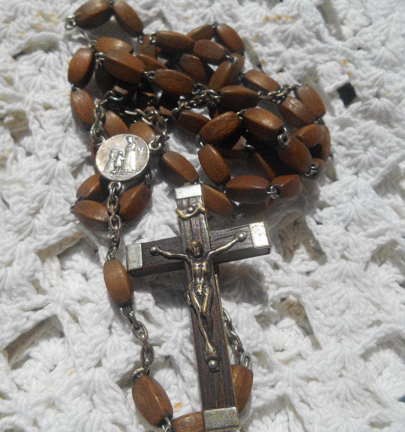 Notre Dame de la Salette Antique French Wood Rosary
