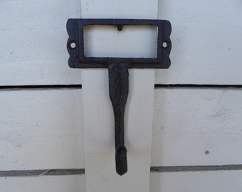 Cast Iron Metal File Label WALL HOOK ~ Rustic Industrial Urban Farmhouse Old World Hardware