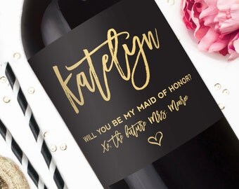 Will You Be My Bridesmaid Label - Wedding Champagne Labels - Thank You for Being My Bridesmaid Wine Label - Gold Bridesmaid Gift