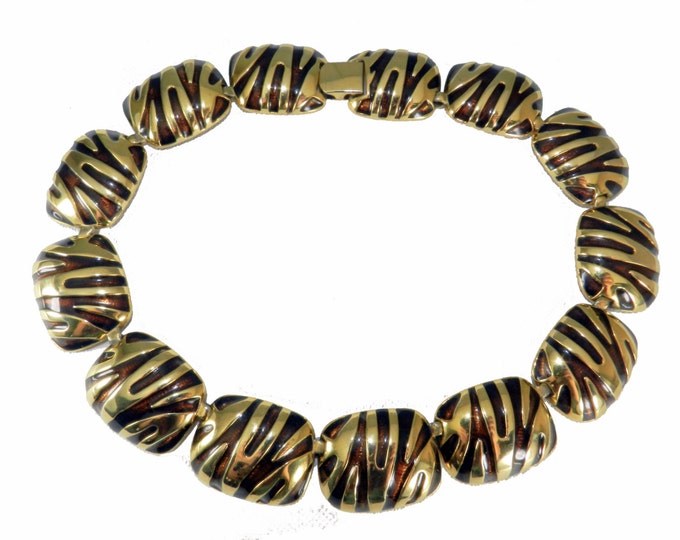 Striped Gold Plated Choker Collar Necklace, 112 Grams, Couture Fashion Necklace, Designer Jewelry, Vintage Runway Necklace
