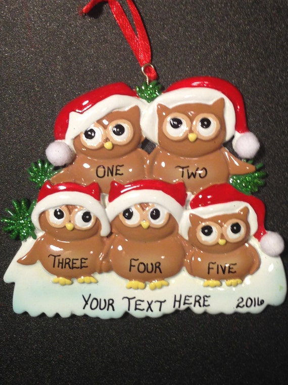 ceramic owl family ornament personalized