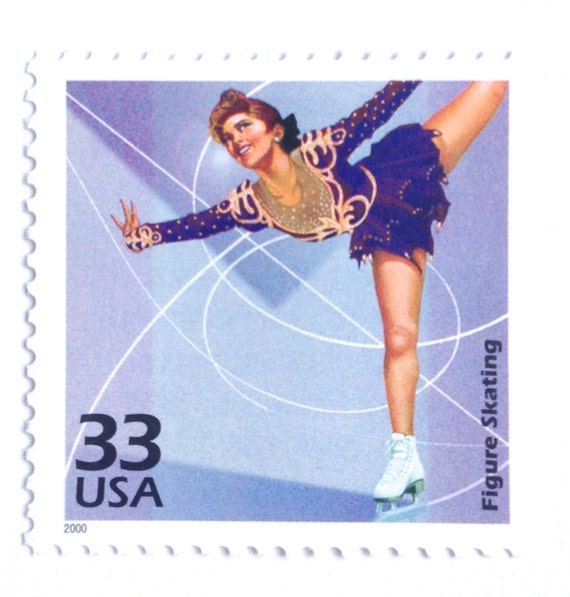 5 Unused Figure Skating Stamps // Vintage Ice Figure Skater
